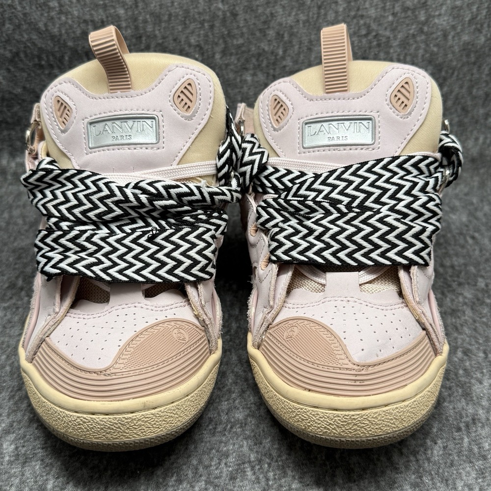 Lanvin Curb Sneakers Womens Sz 8 EU 38 Pink Cream Made In Italy Leather - Picture 3 of 12